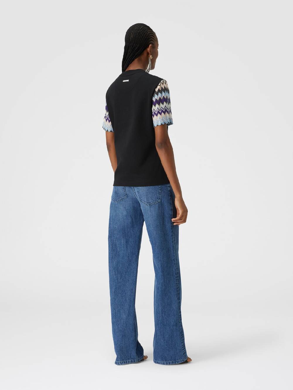 M Missoni T-shirt in jersey di cotone con maniche in maglia zig zag Ritorno libero