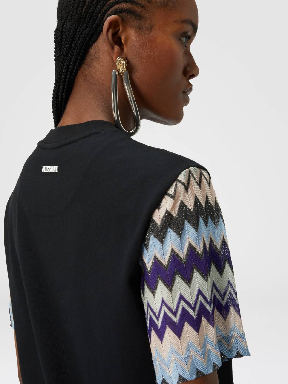M Missoni T-shirt in jersey di cotone con maniche in maglia zig zag Ritorno libero