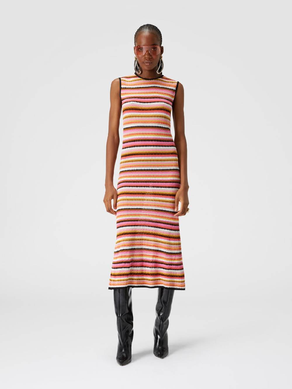 M Missoni Abito midi senza maniche in lana e viscosa a righe Rilascio limitato