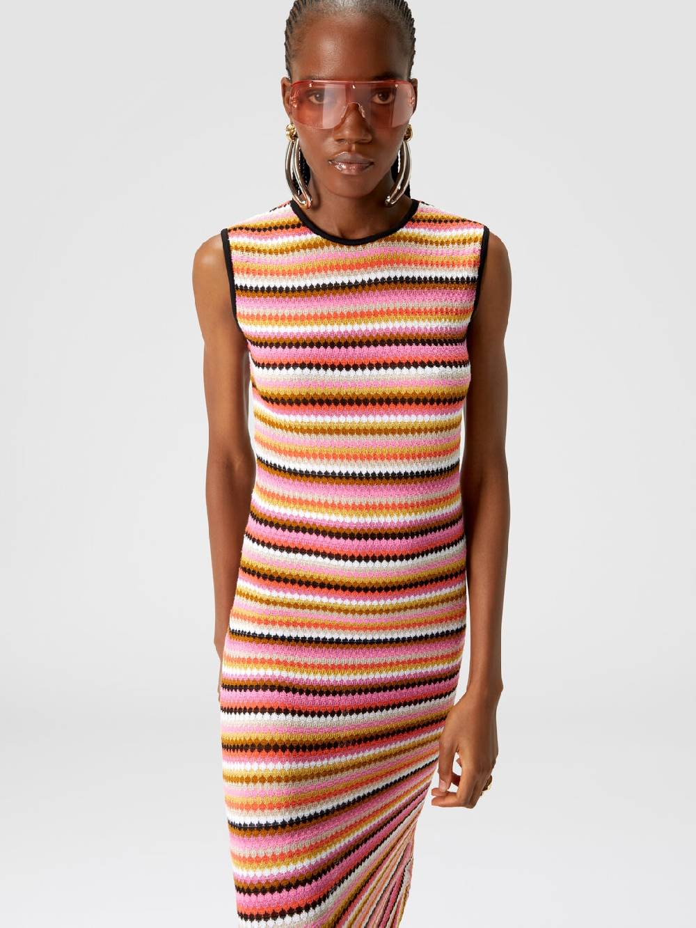 M Missoni Abito midi senza maniche in lana e viscosa a righe Rilascio limitato
