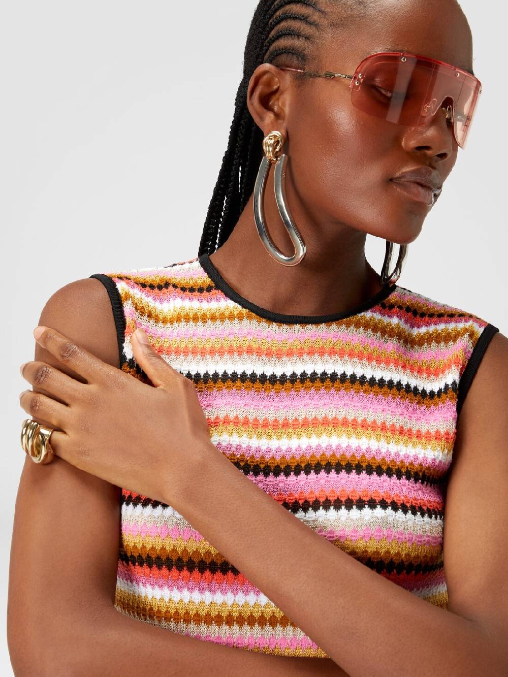 M Missoni Abito midi senza maniche in lana e viscosa a righe Rilascio limitato