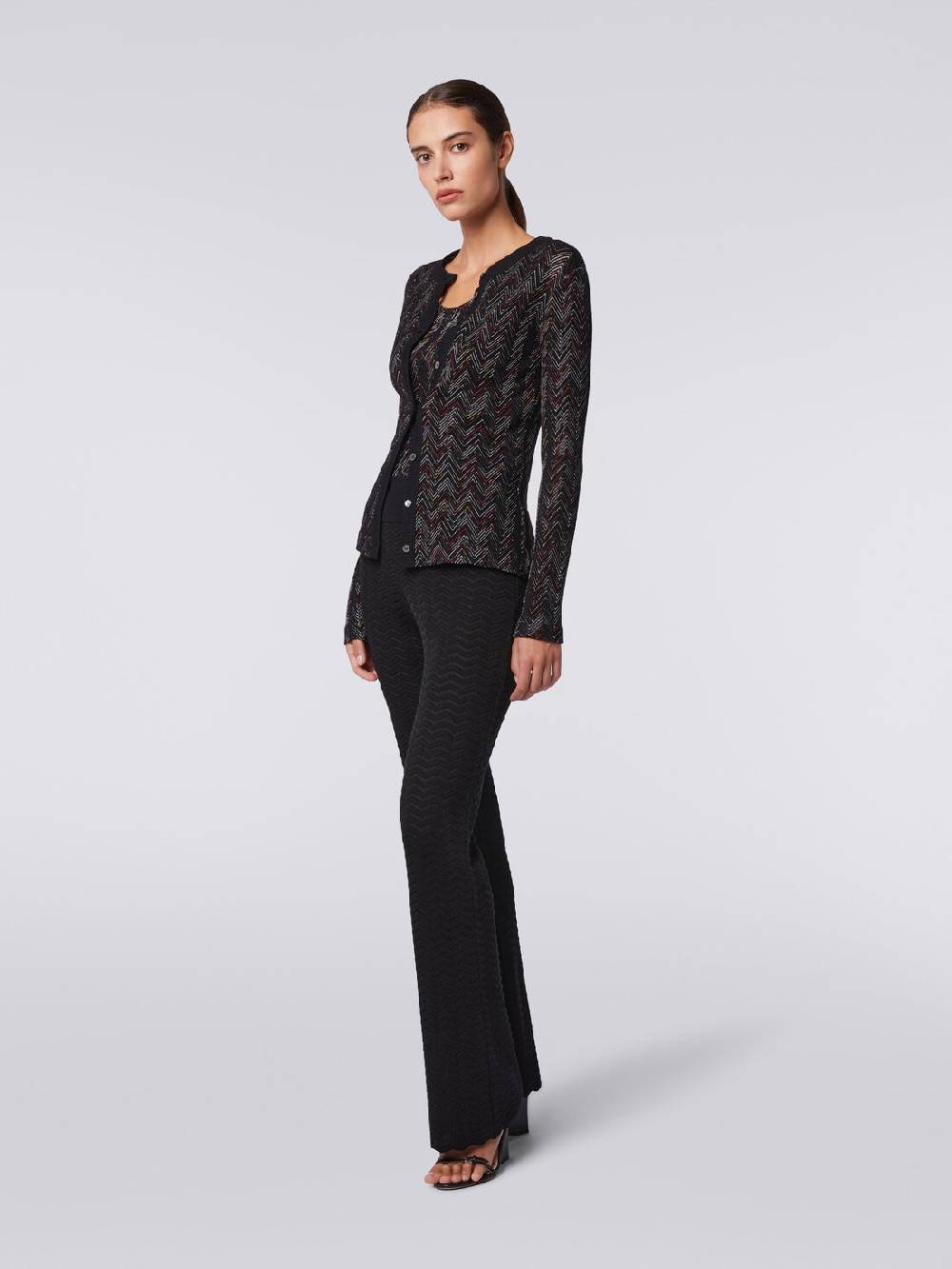 M Missoni Cardigan corto in maglia di lana e viscosa con zig zag in rilievo Fino al 50% di sconto