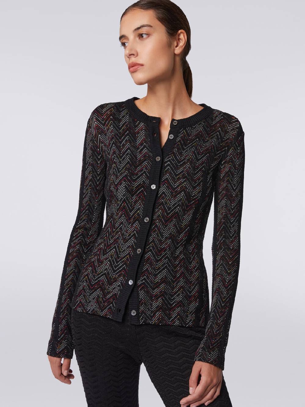 M Missoni Cardigan corto in maglia di lana e viscosa con zig zag in rilievo Fino al 50% di sconto