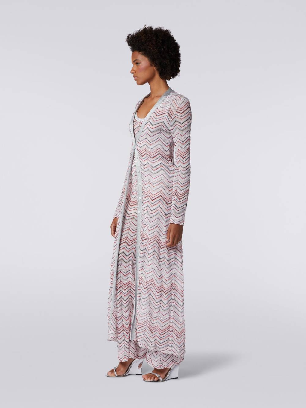 M Missoni Cardigan lungo in maglia zig zag con lurex e paillettes Offerta speciale della fabbrica