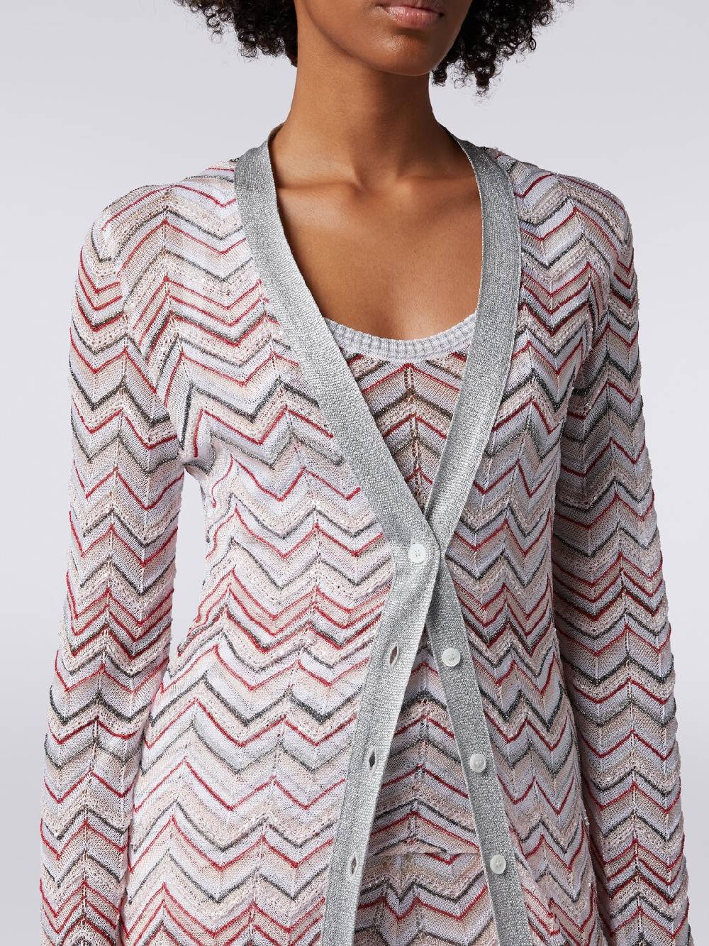 M Missoni Cardigan lungo in maglia zig zag con lurex e paillettes Offerta speciale della fabbrica
