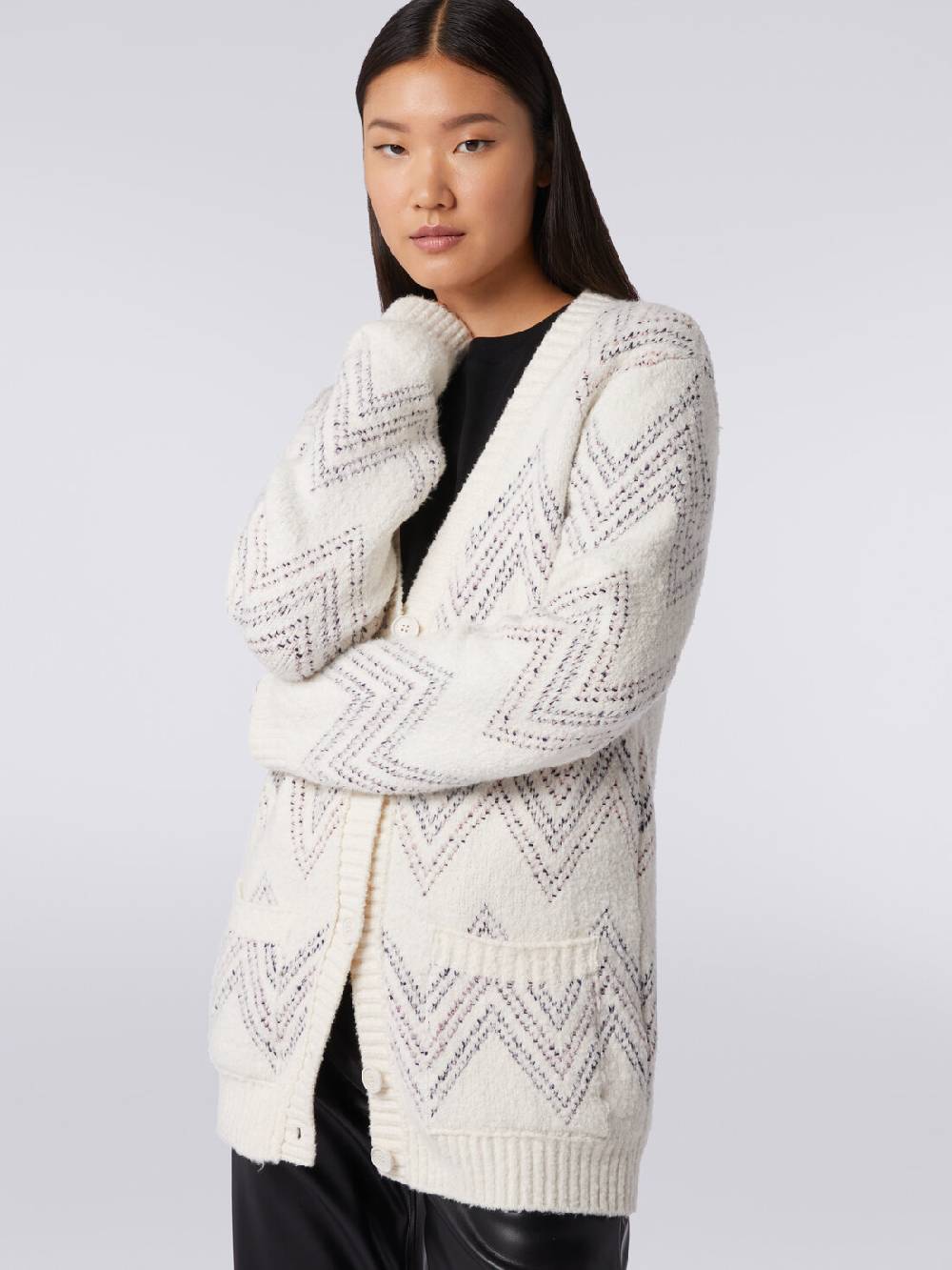 M Missoni Cardigan oversize in misto cotone zig zag Fino al 55% di sconto
