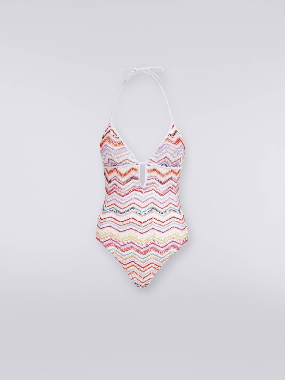 M Missoni Costume intero in crochet zig zag con lurex In vendita