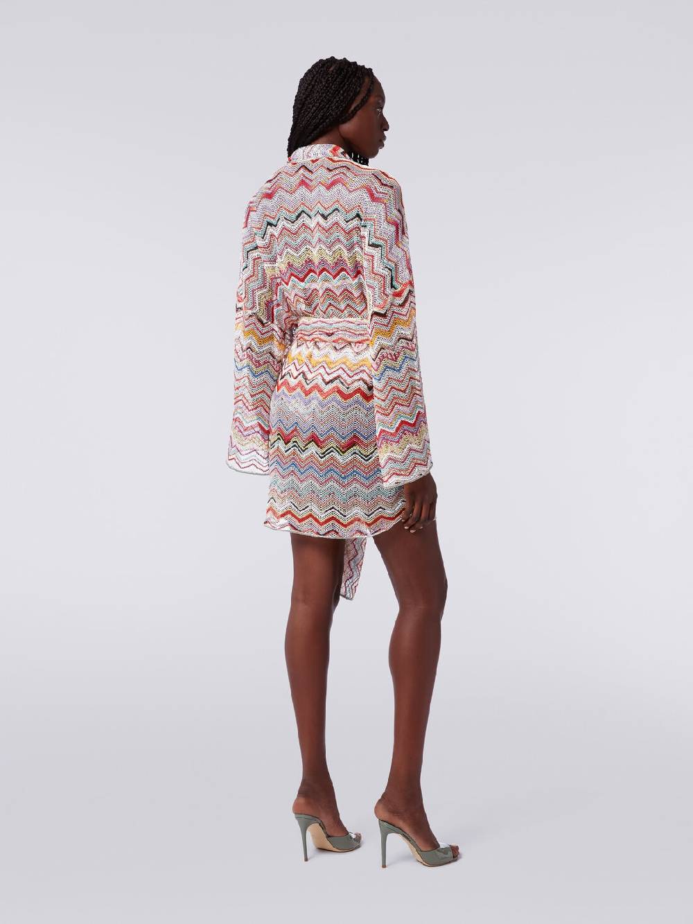 M Missoni Copricostume a vestaglia in crochet zig zag con lurex Italy