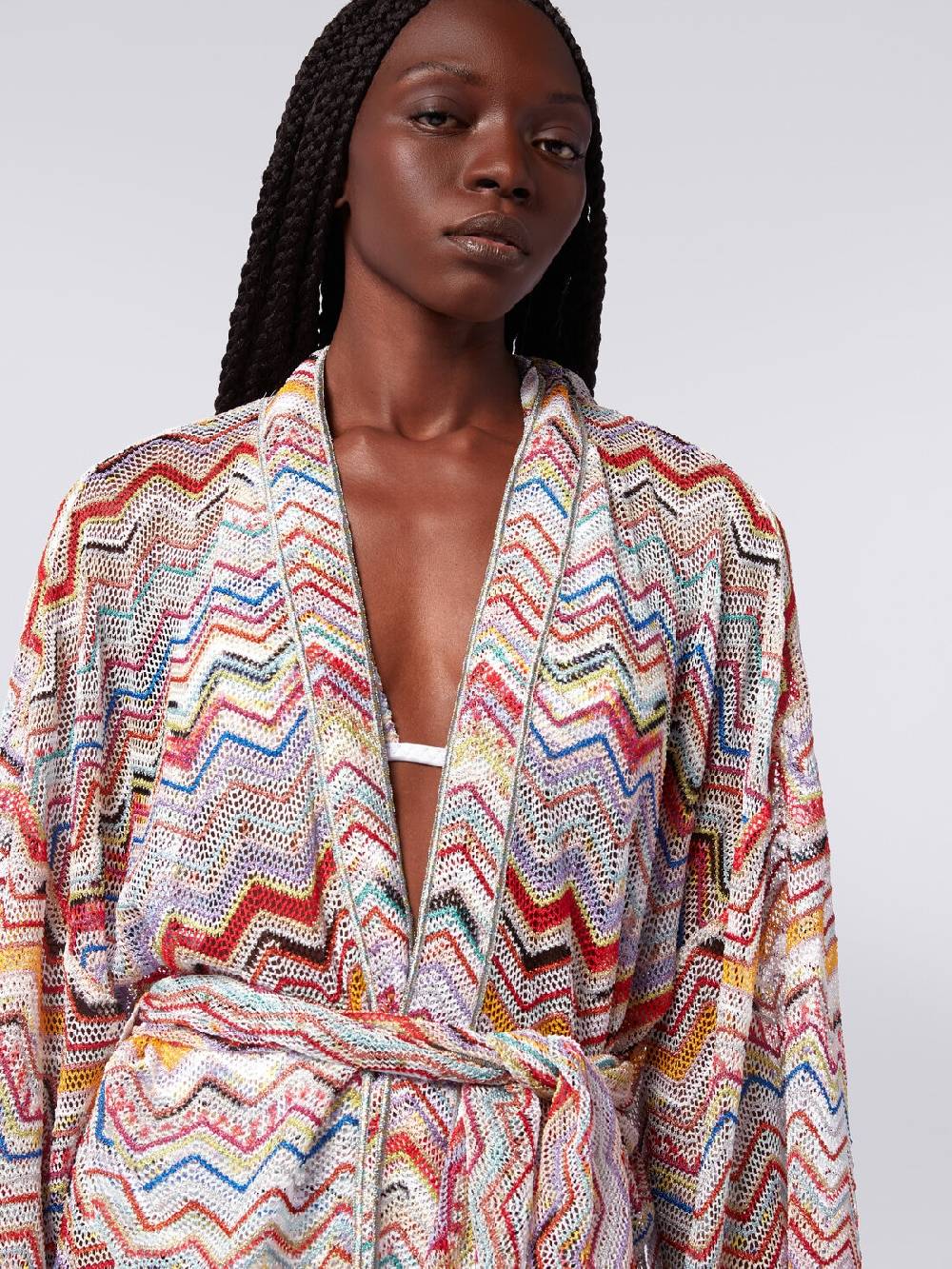 M Missoni Copricostume a vestaglia in crochet zig zag con lurex Italy