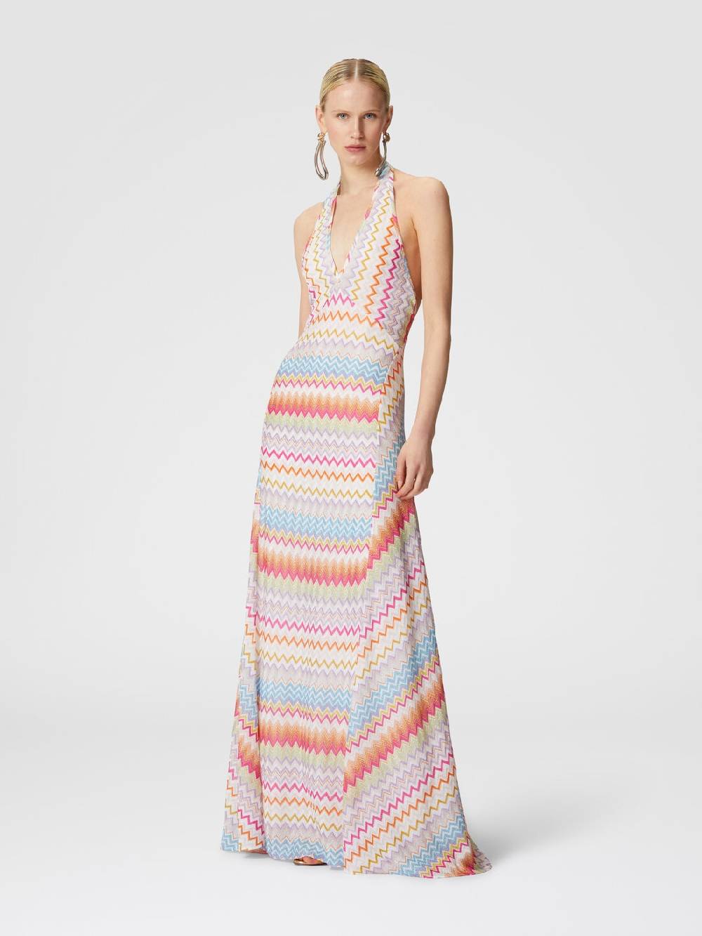 M Missoni Abito lungo in viscosa zig zag con lurex Nuovo