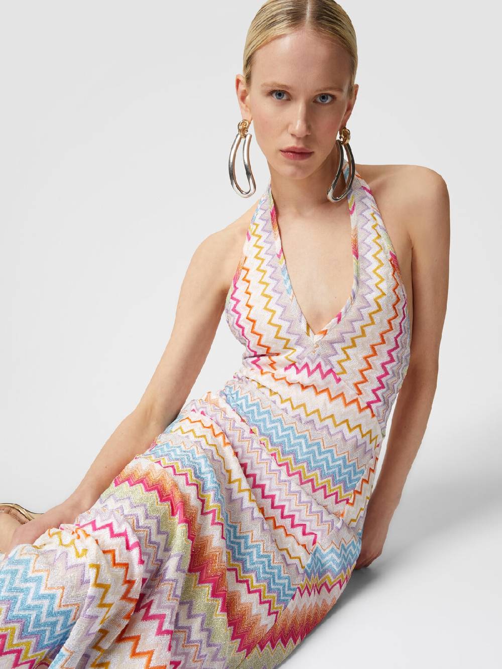 M Missoni Abito lungo in viscosa zig zag con lurex Nuovo