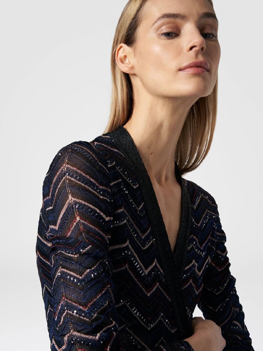 M Missoni Cardigan lungo in maglia zig zag con lurex e paillettes Affare Del Giorno