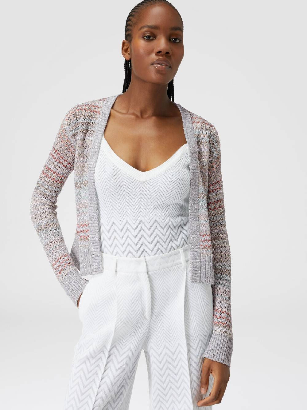 M Missoni Cardigan corto in maglia a rete con paillettes Sottocosto
