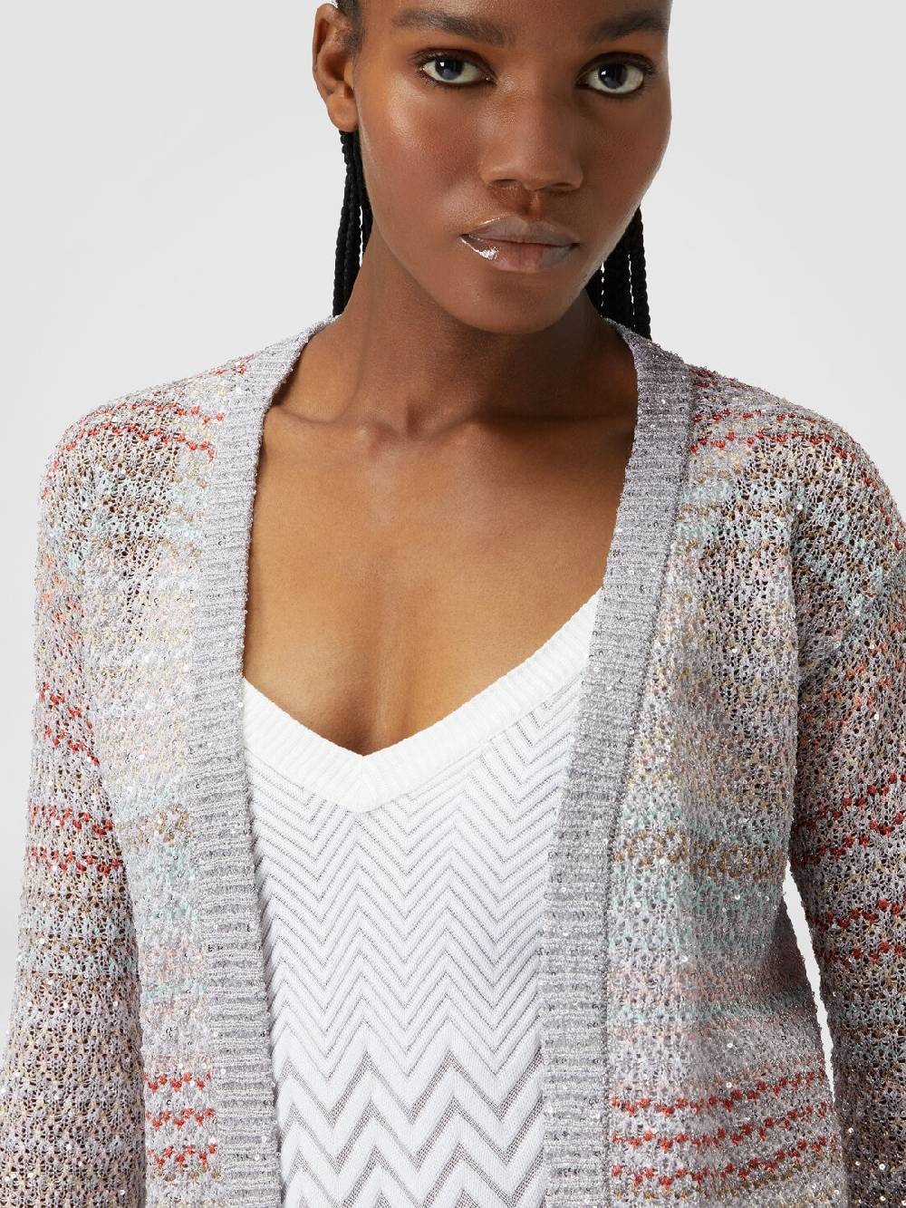 M Missoni Cardigan corto in maglia a rete con paillettes Sottocosto