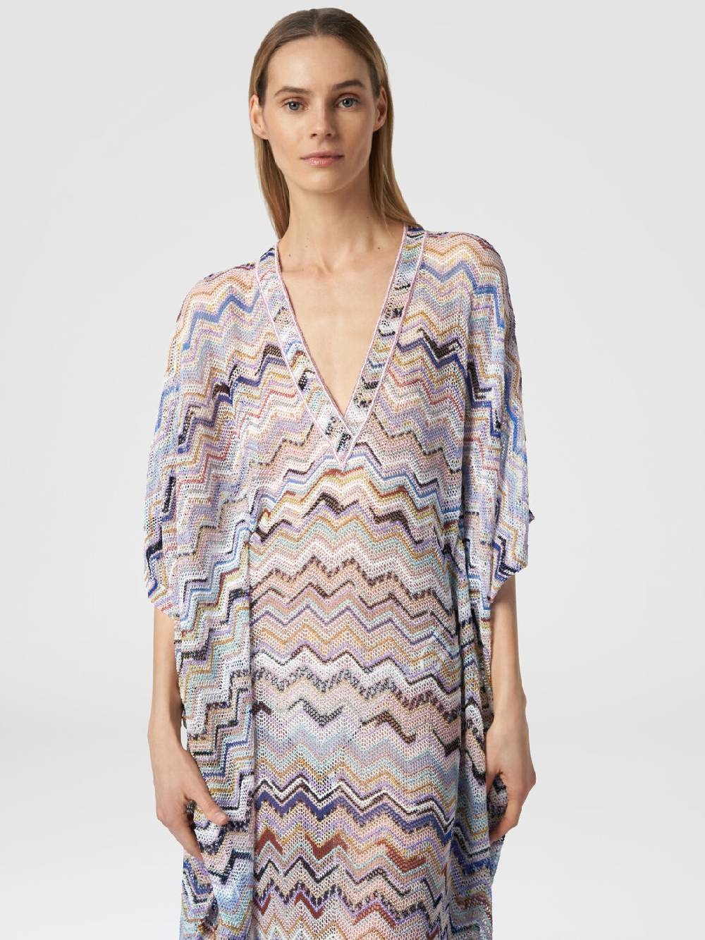 M Missoni Caftano copricostume lungo in viscosa zig zag con lurex Presa