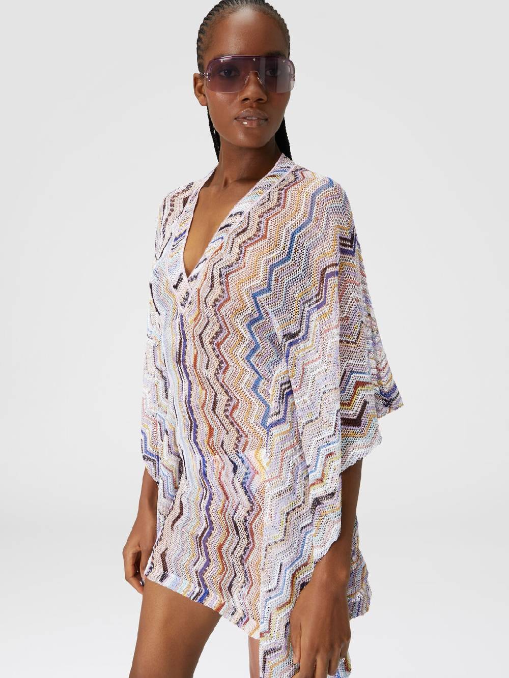 M Missoni Caftano copricostume corto in crochet zig zag con lurex Economico