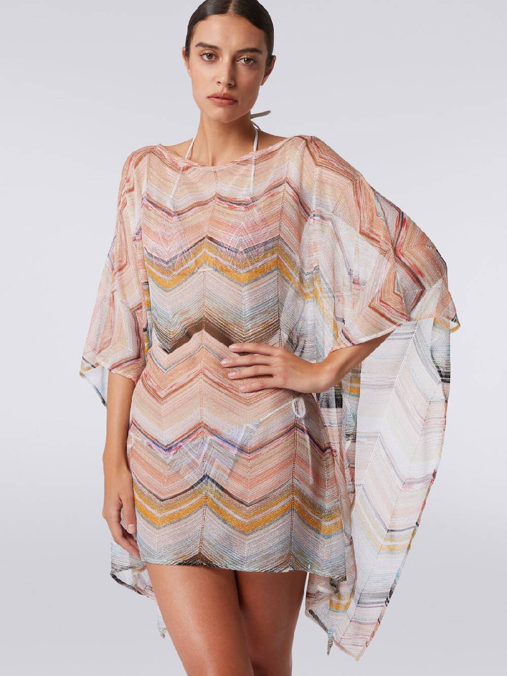 M Missoni Caftano copricostume corto in misto viscosa zig zag con lurex In Vendita