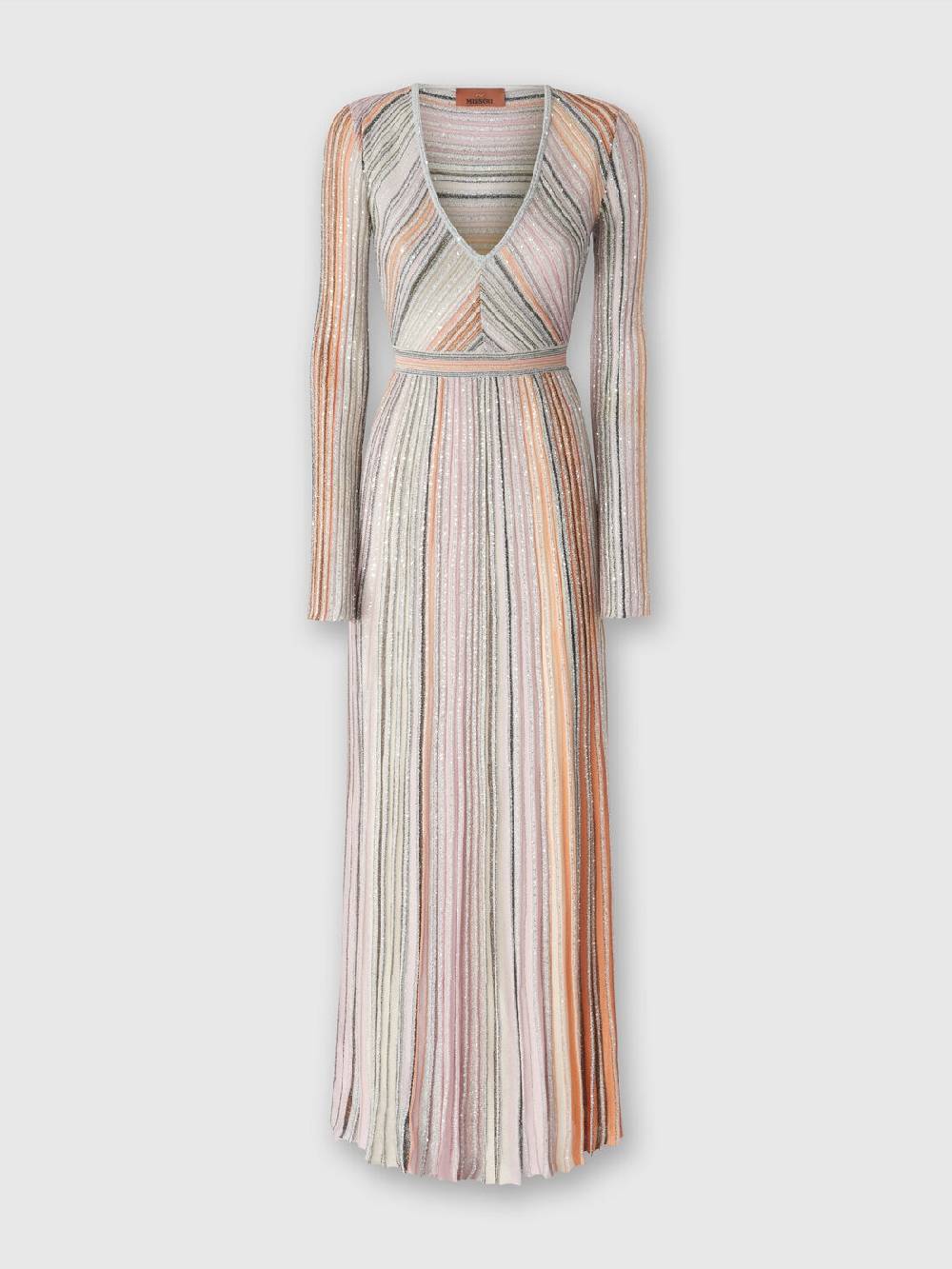 M Missoni Abito lungo in maglia plissée lamé Vendita Calda