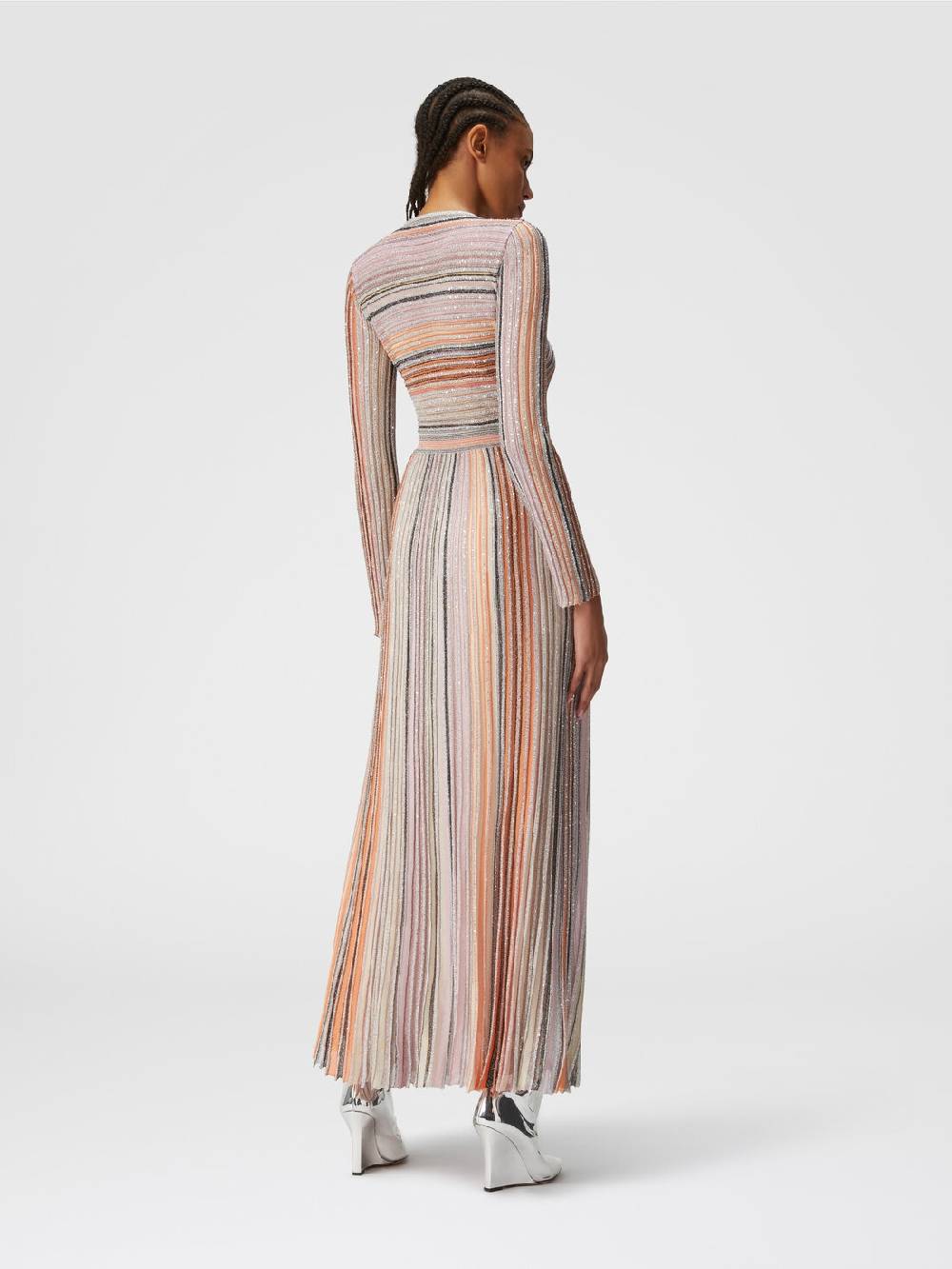 M Missoni Abito lungo in maglia plissée lamé Vendita Calda