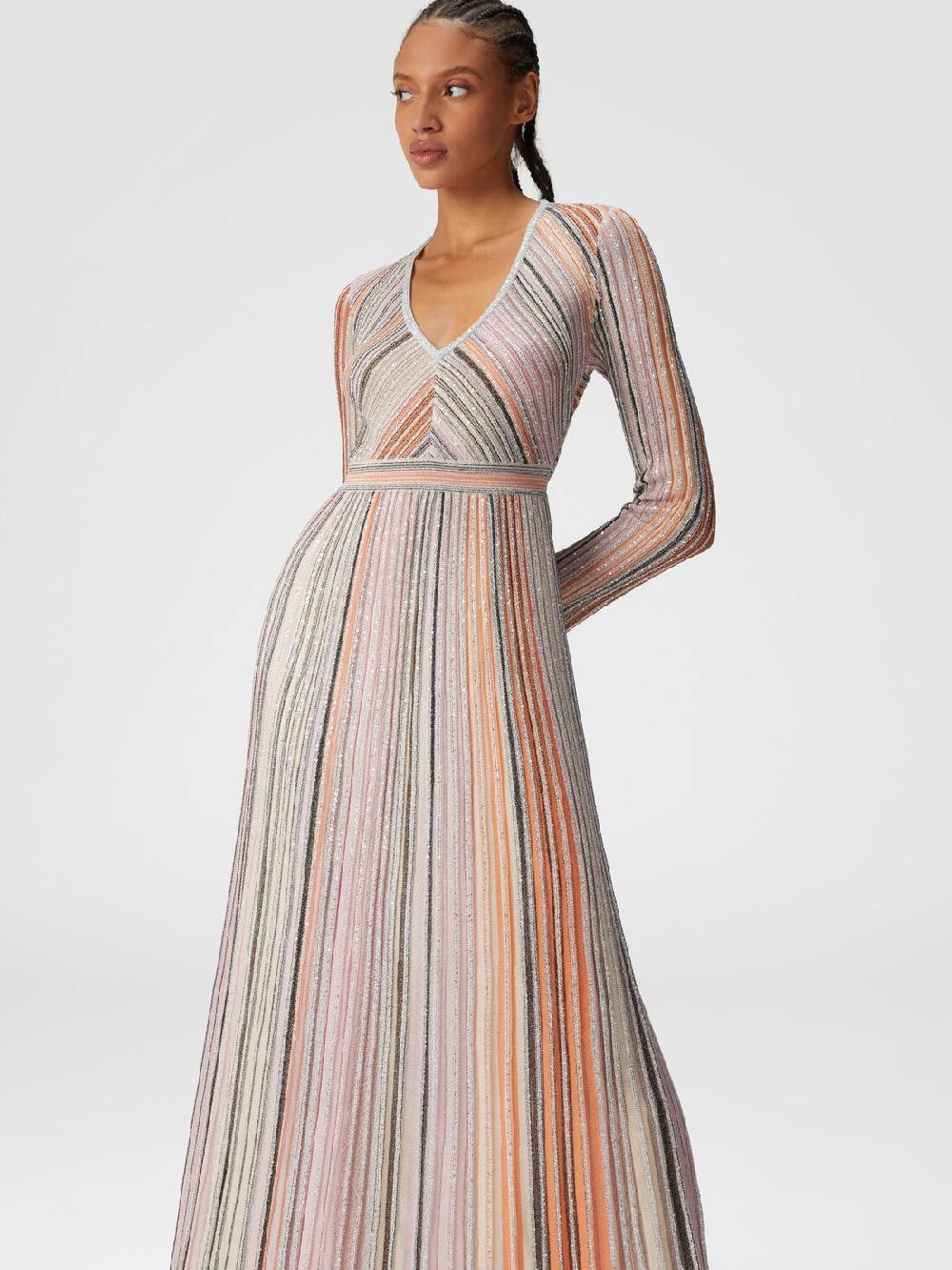 M Missoni Abito lungo in maglia plissée lamé Vendita Calda