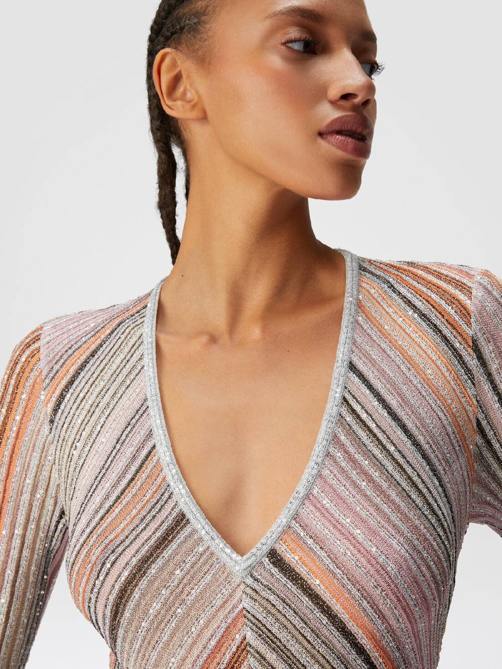M Missoni Abito lungo in maglia plissée lamé Vendita Calda