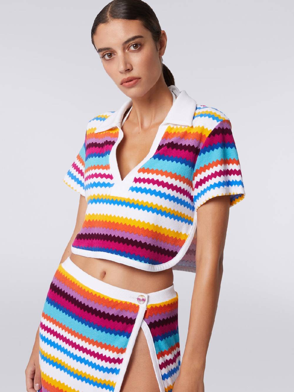 M Missoni Crop top modello polo in spugna zig zag Spedizione gratuita
