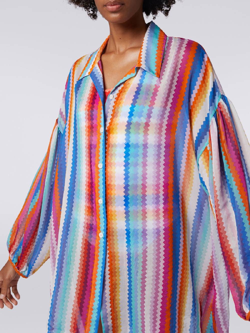 M Missoni Chemisier in cotone e seta stampa zig zag Vendite stagionali
