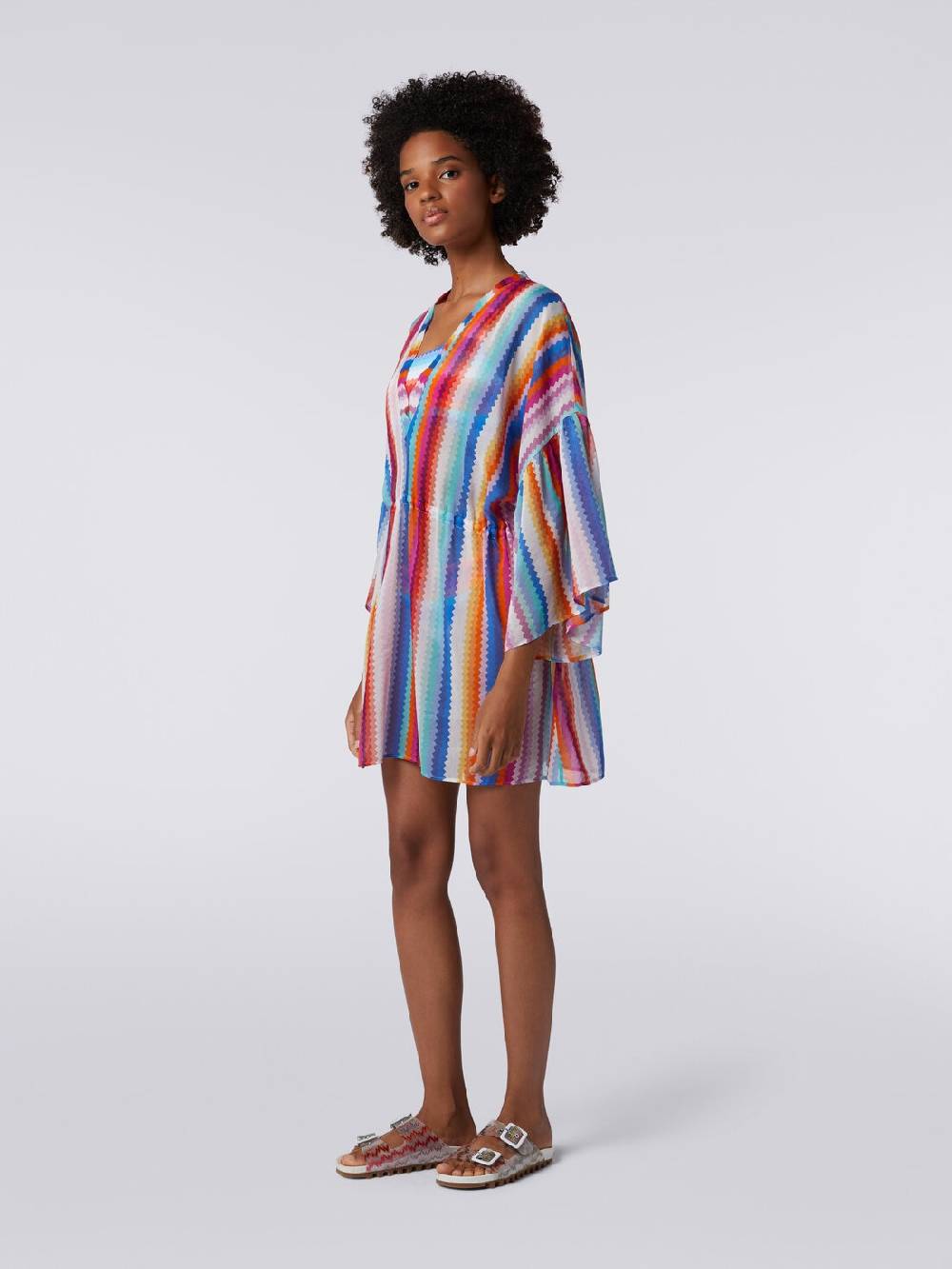 M Missoni Caftano copricostume corto in cotone e seta zig zag Cyber Monday