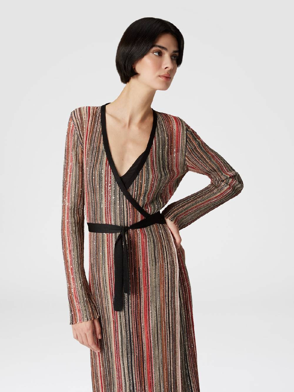 M Missoni Abito lungo con chiusura a portafoglio e paillettes Offerta temporanea