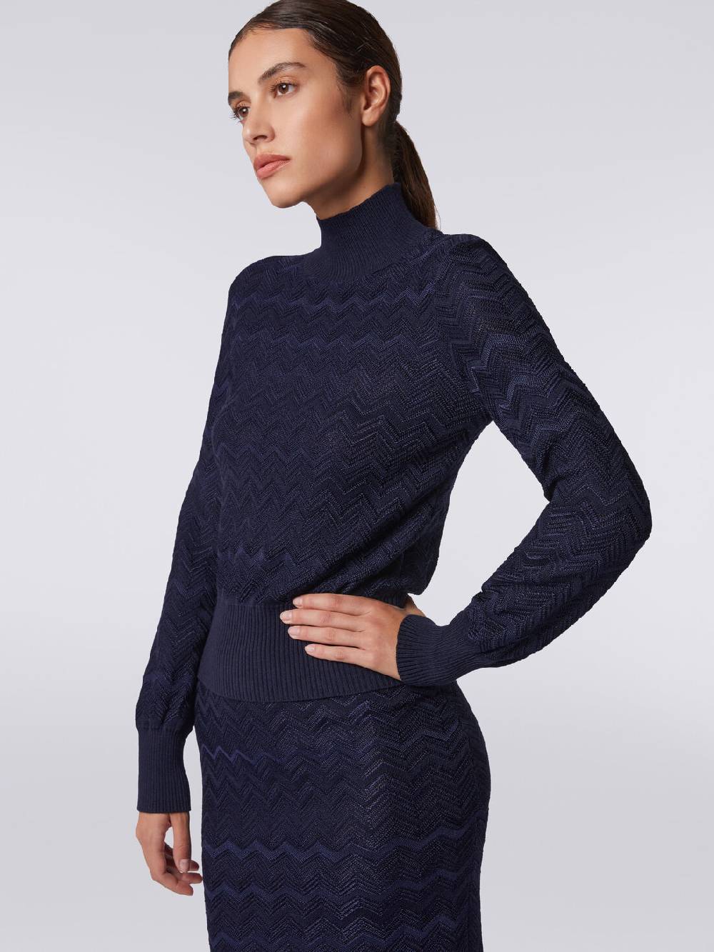 M Missoni Pullover a collo alto in viscosa e lana chevron Offerte giornaliere