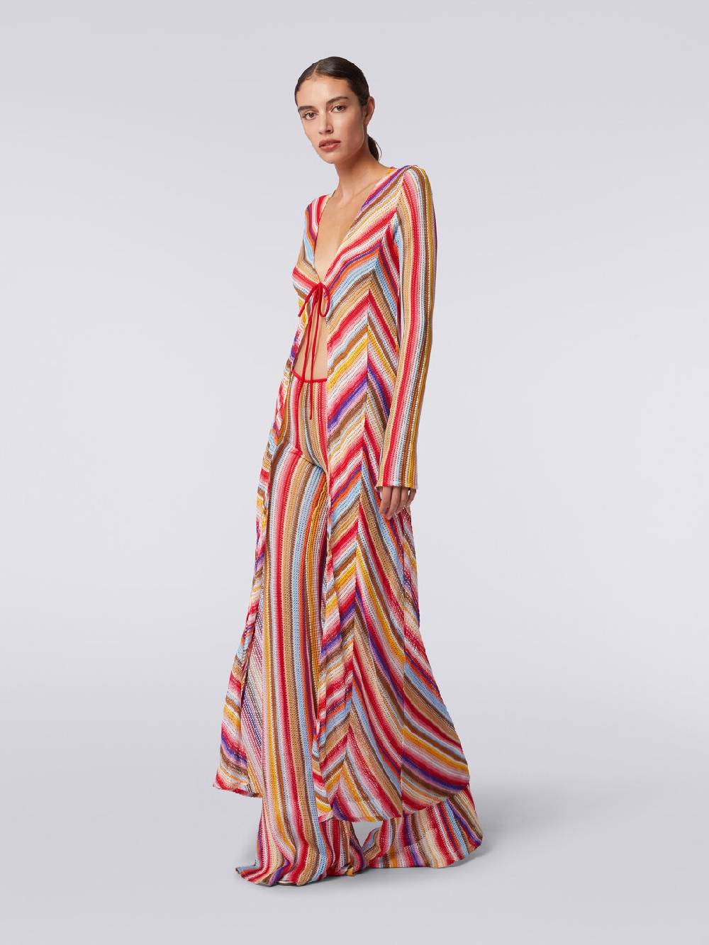 M Missoni Cardigan copricostume lungo in crochet rigato Ritorno libero