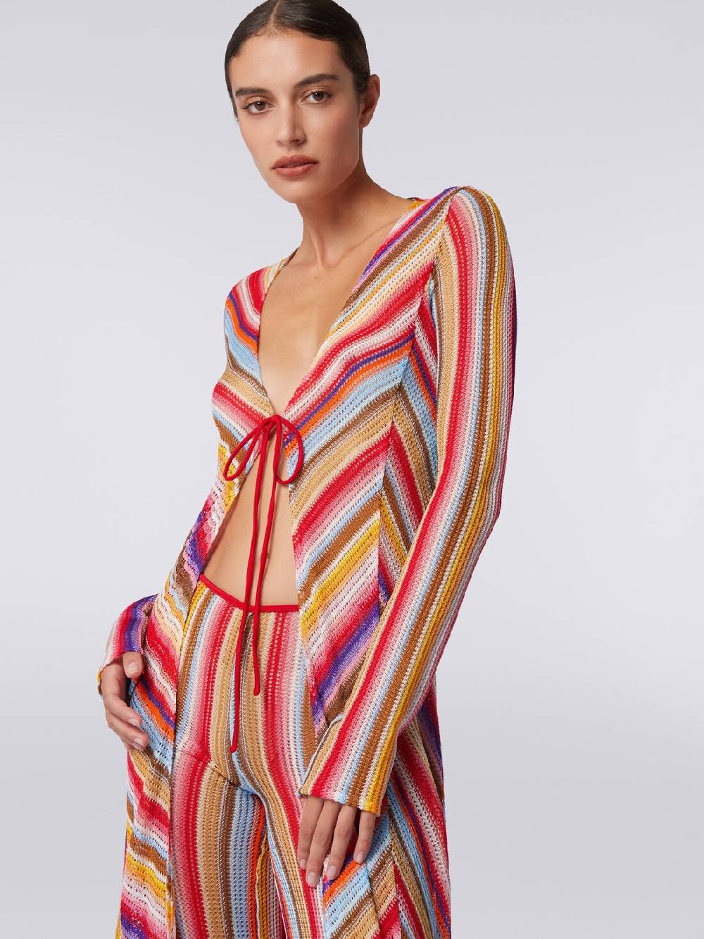M Missoni Cardigan copricostume lungo in crochet rigato Ritorno libero