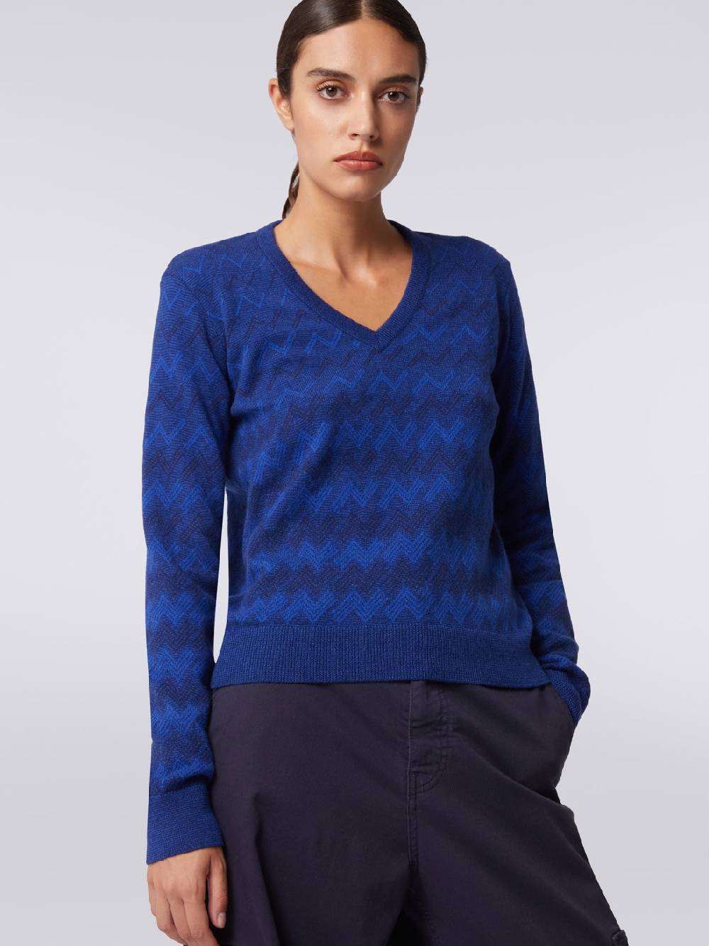 M Missoni Pullover con scollo a V in cachemire con zig zag Offerta speciale della fabbrica