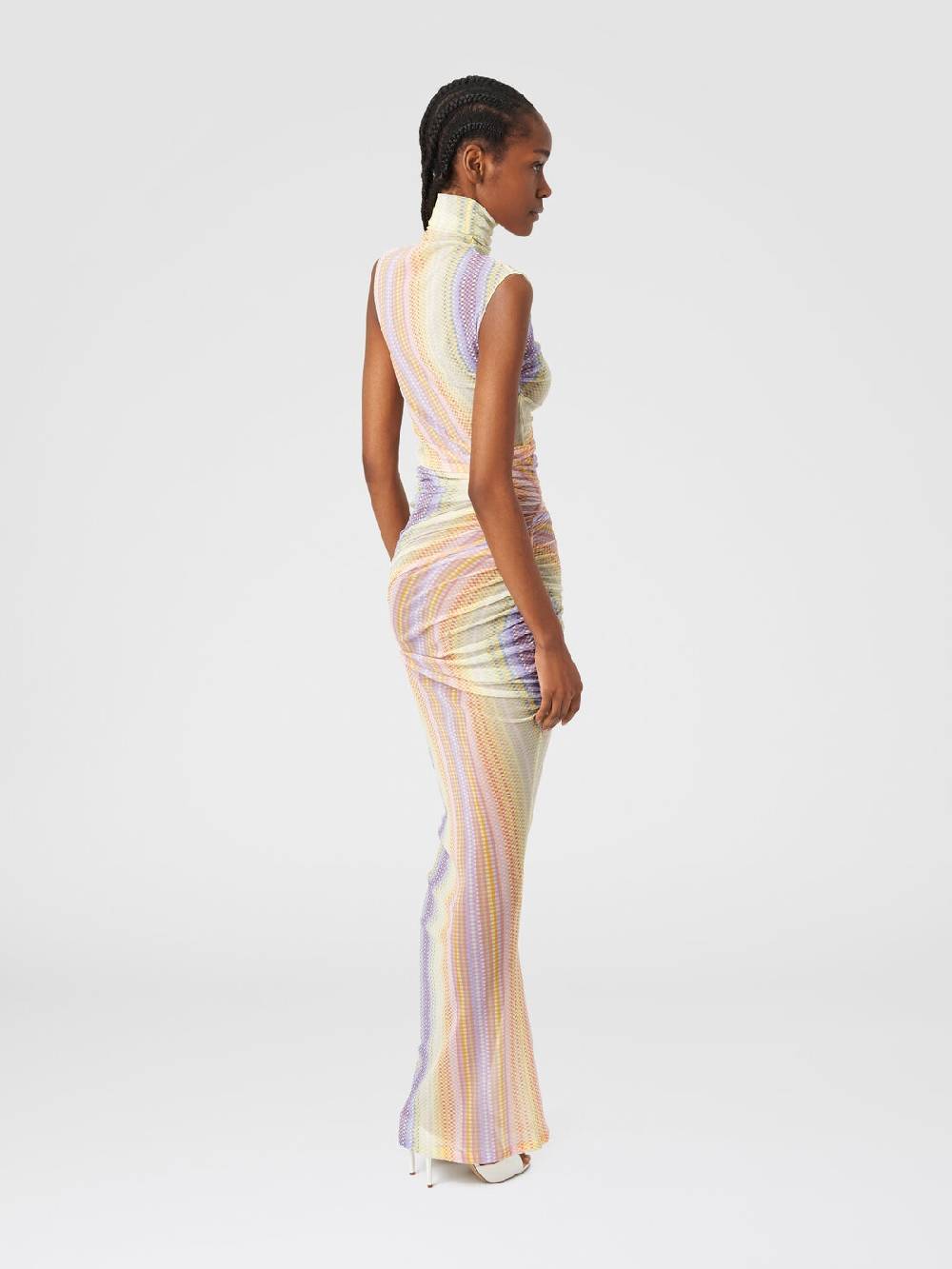 M Missoni Abito lungo a collo alto in tulle con arricciature laterali Officina
