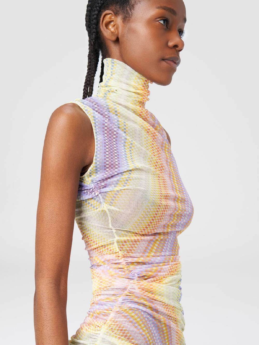 M Missoni Abito lungo a collo alto in tulle con arricciature laterali Officina