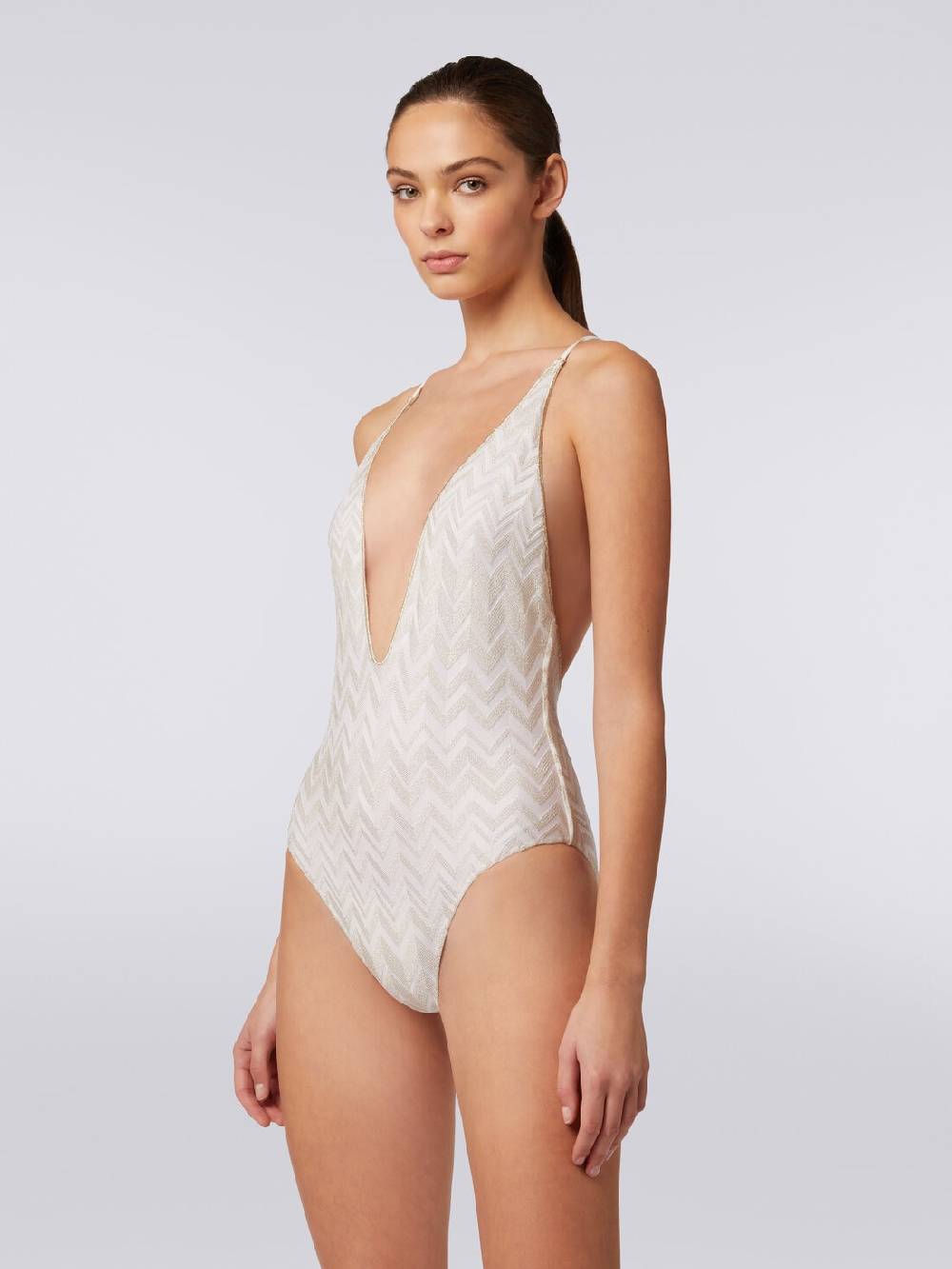 M Missoni Costume intero con chevron tono su tono lamé Sconti questo mese