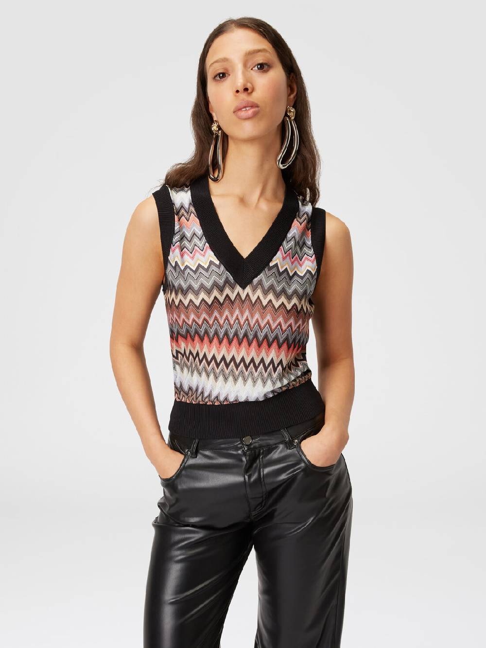 M Missoni Gilet in maglia di viscosa zig zag con profili a contrasto 2025