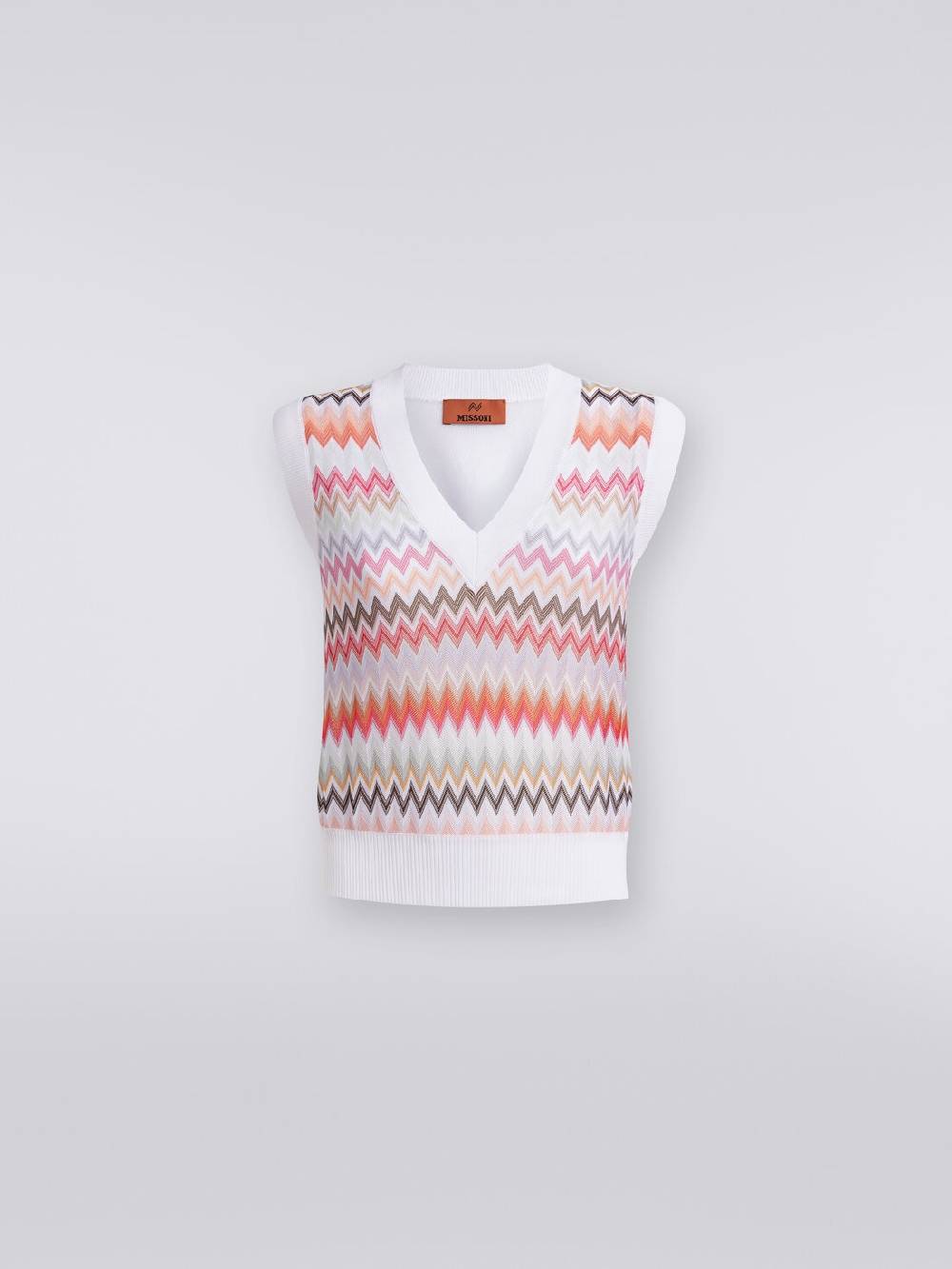 M Missoni Gilet in maglia di viscosa zig zag con profili a contrasto Nuovo