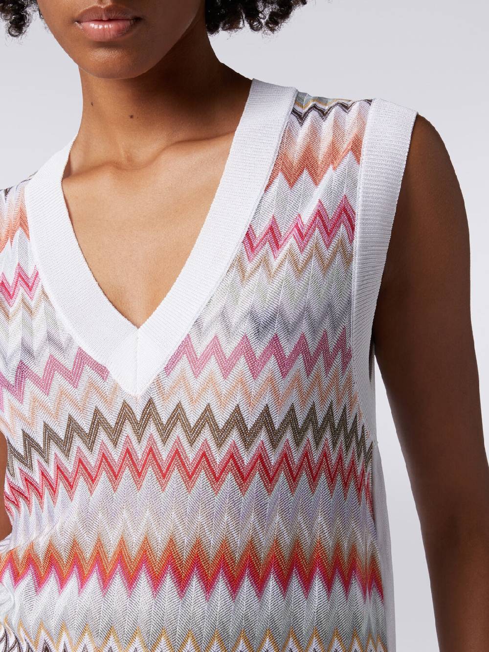 M Missoni Gilet in maglia di viscosa zig zag con profili a contrasto Nuovo