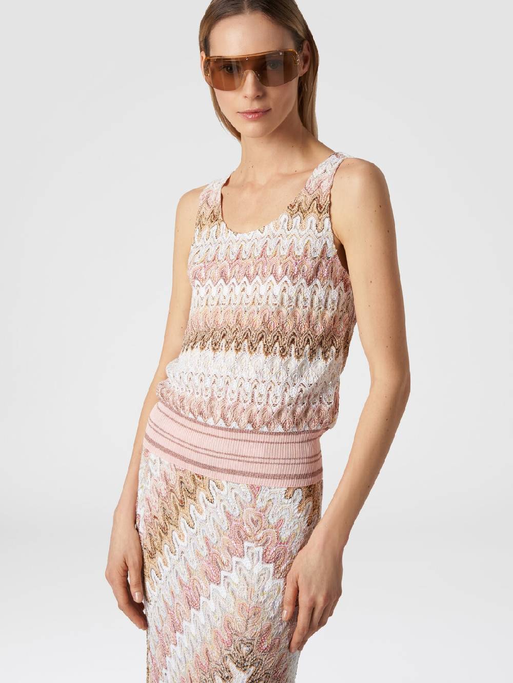M Missoni Canottiera in misto viscosa lamé con motivo a onde Spedizione Gratuita