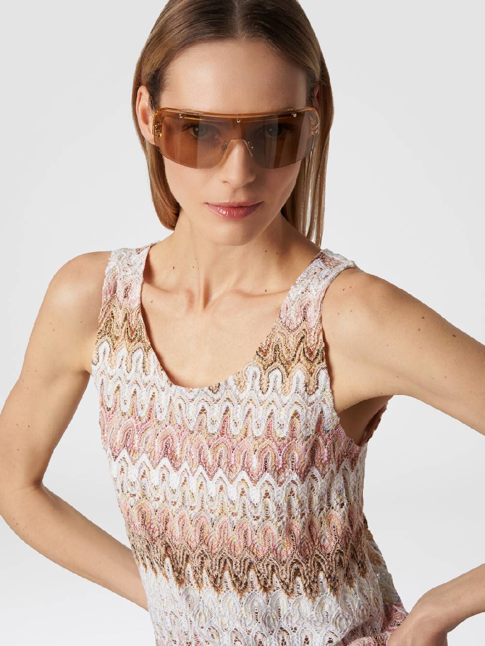 M Missoni Canottiera in misto viscosa lamé con motivo a onde Spedizione Gratuita