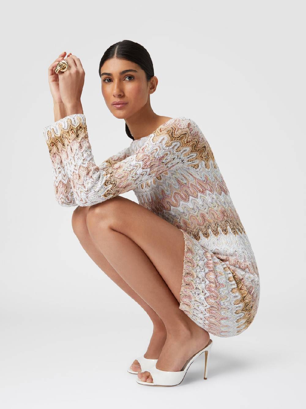 M Missoni Mini-abito a maniche lunghe in misto viscosa motivo a onde Pezzi Unici