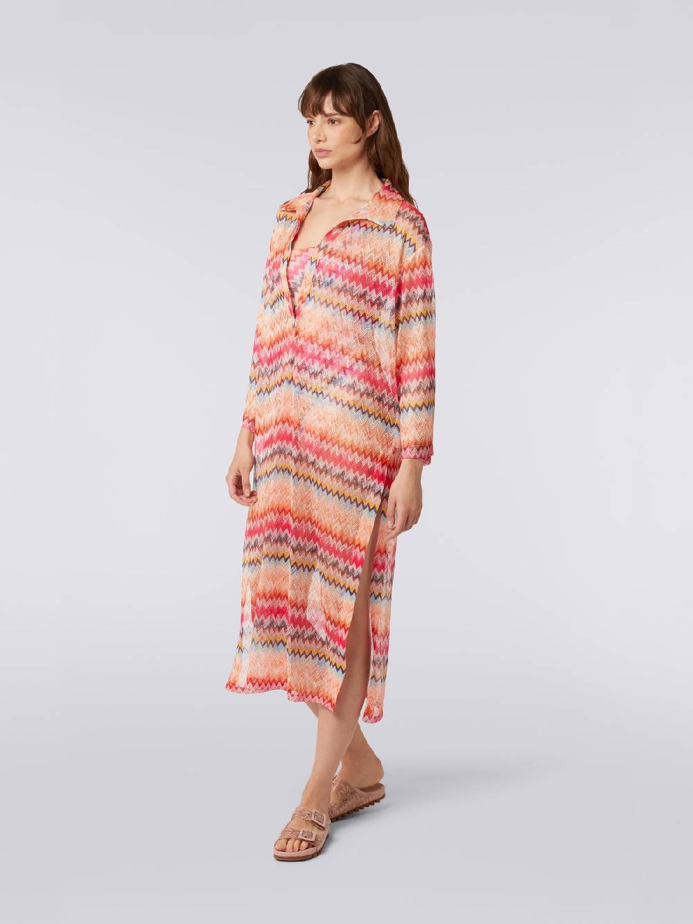 M Missoni Copricostume lungo con maniche lunghe in tulle di viscosa chevron Outlet