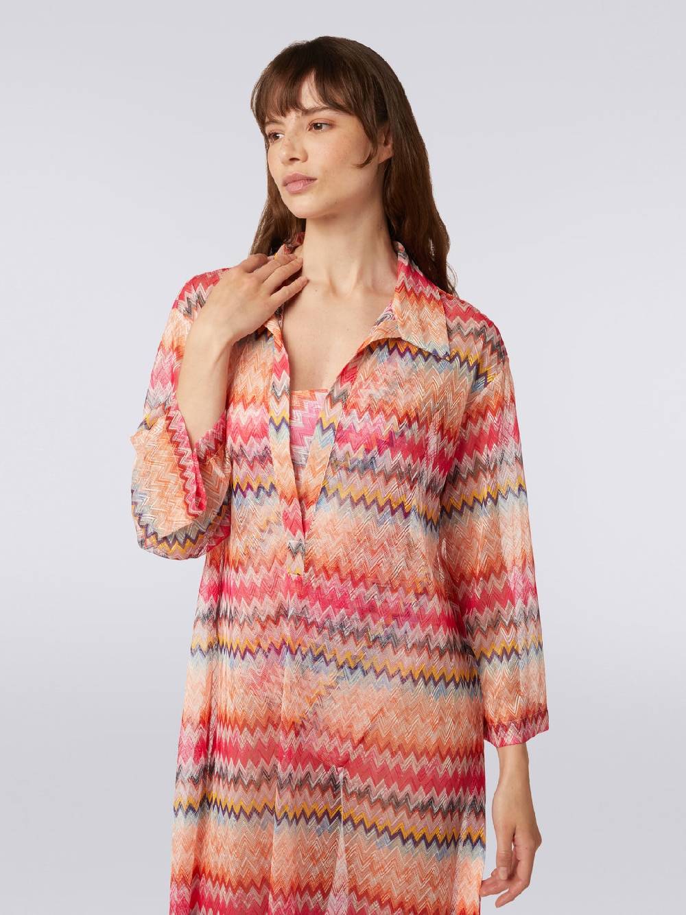 M Missoni Copricostume lungo con maniche lunghe in tulle di viscosa chevron Outlet