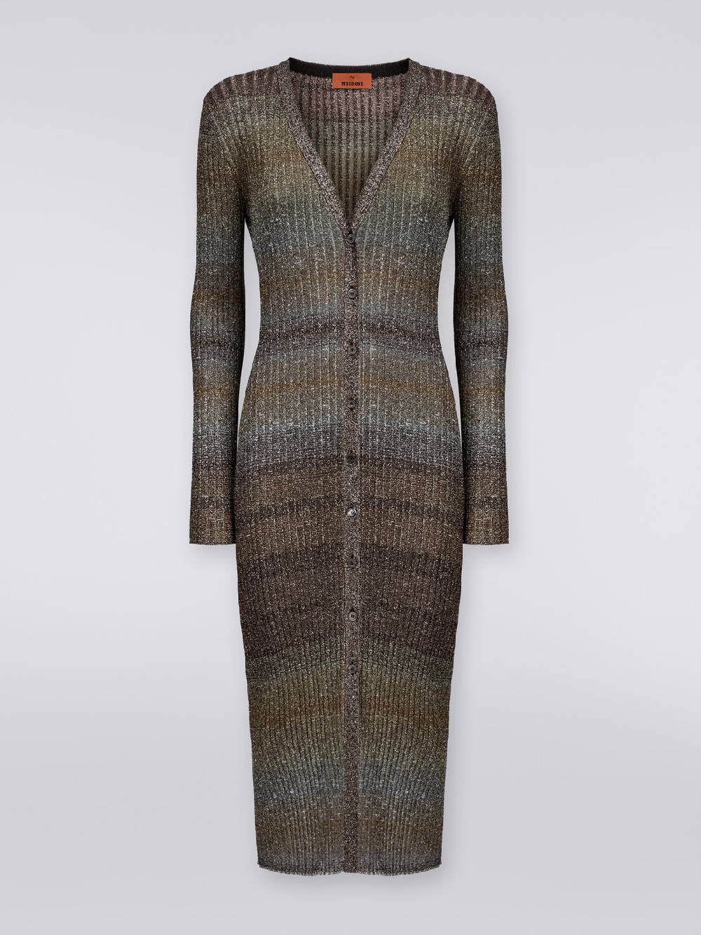 M Missoni Cardigan lungo in viscosa a costine con lurex Offerte