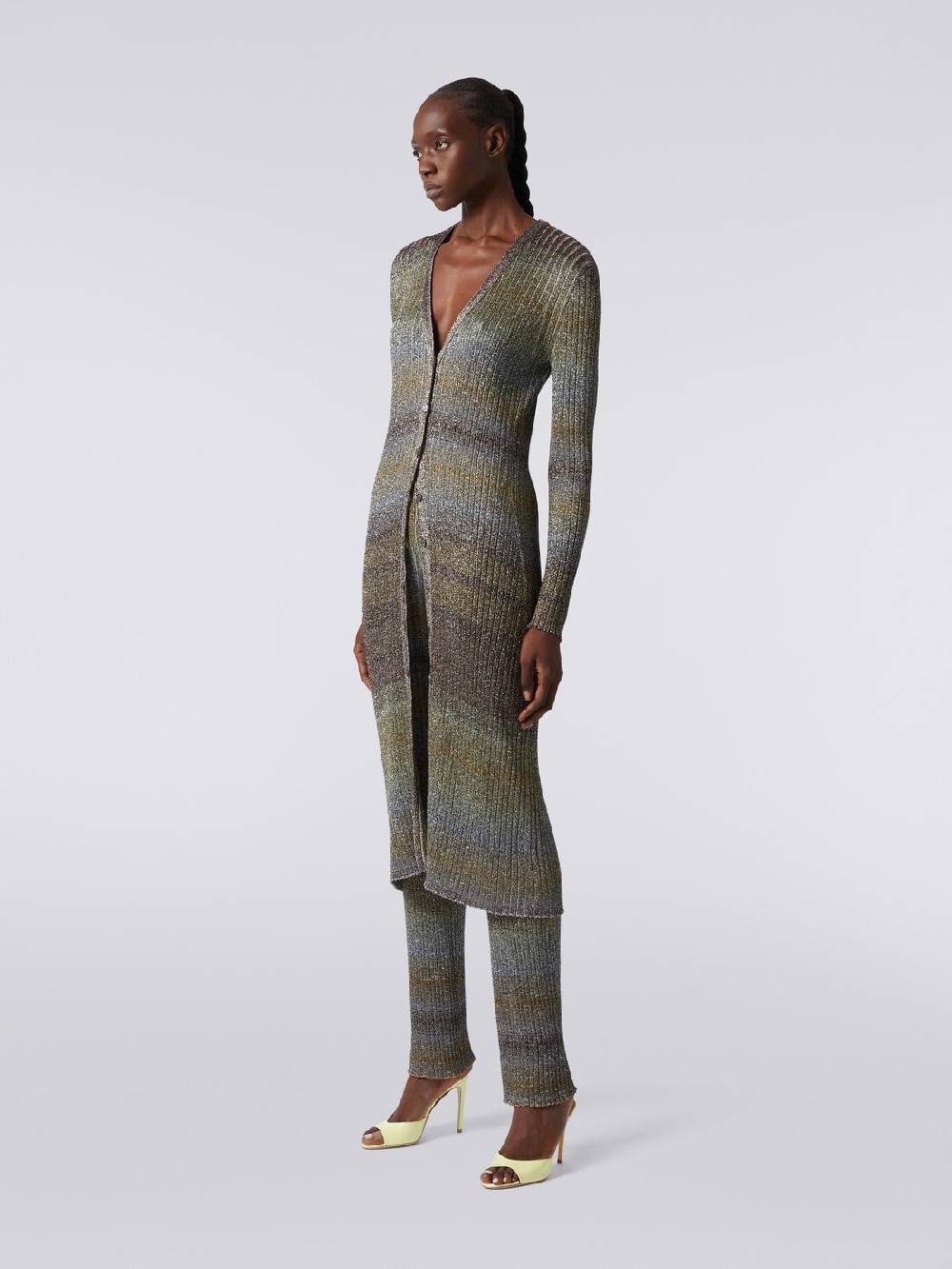 M Missoni Cardigan lungo in viscosa a costine con lurex Offerte