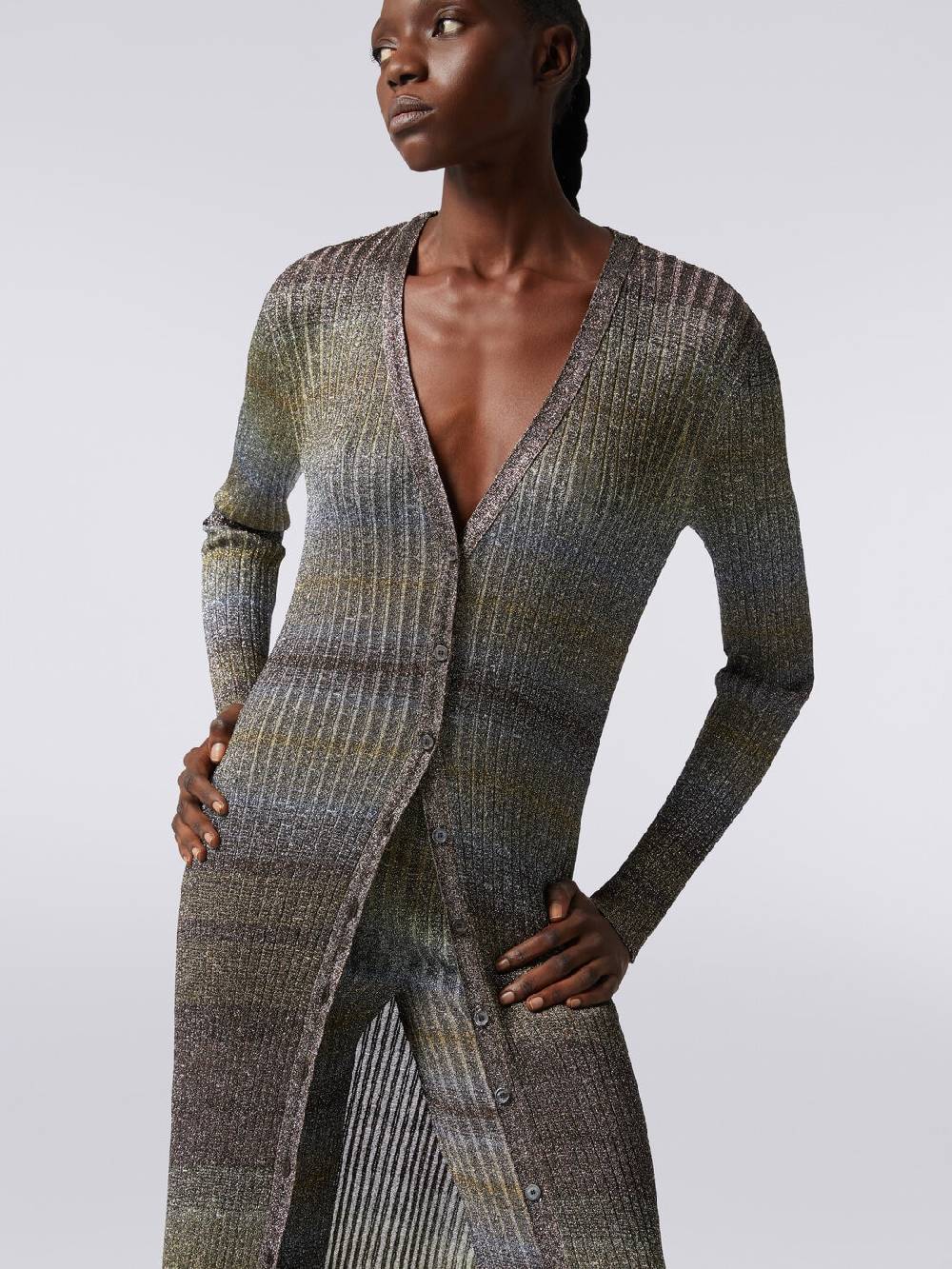 M Missoni Cardigan lungo in viscosa a costine con lurex Offerte