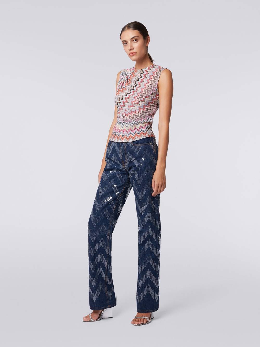 M Missoni Canottiera girocollo zig zag con arricciature Vendita Calda