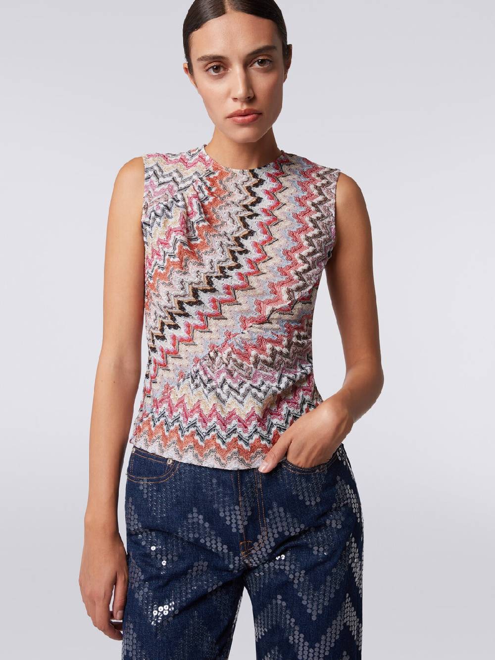 M Missoni Canottiera girocollo zig zag con arricciature Vendita Calda
