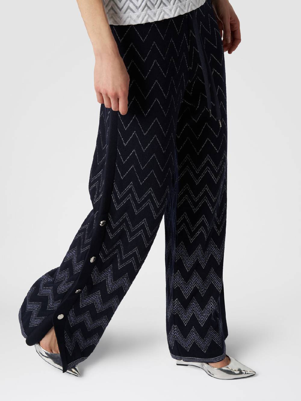 M Missoni Joggers in lana e viscosa zig zag con lurex Nuova